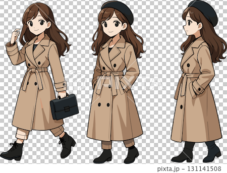 コートを着た秋の装いの女性のイラスト 131141508