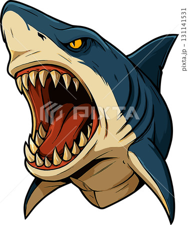 大口を開けているサメの顔のイラスト 大口を開けているサメの顔のイラスト 131141531