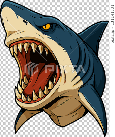 大口を開けているサメの顔のイラスト 大口を開けているサメの顔のイラスト 131141531