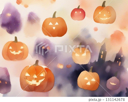 カボチャとお城のハロウィン背景 131142678