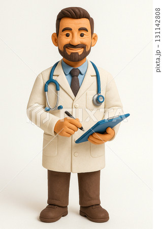 Clay figurine of a doctor in lab coat with stethoscope Clay figurine of a doctor in lab coat with stethoscope 131142808