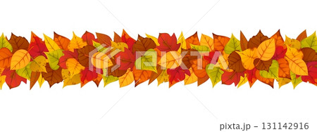 Autumn border of season fall leaves in red, orange, yellow, green and brown color shades. Decorative fall foliage vector pattern border for autumn season and Thanksgiving harvest festive invitation Autumn border of season fall leaves in red, orange, yellow, green and brown color shades. Decorative fall foliage vector pattern border for autumn season and Thanksgiving harvest festive invitation 131142916