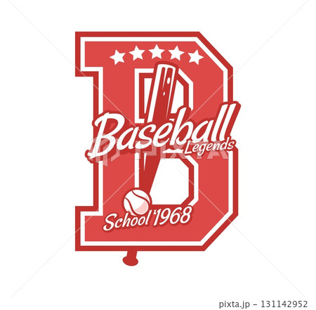 Varsity sport letter B, university league patch label. Baseball team typography sign vector print, varsity athletic league vintage emblem patch. Sport club symbol sticker with baseball ball and bat Varsity sport letter B, university league patch label. Baseball team typography sign vector print, varsity athletic league vintage emblem patch. Sport club symbol sticker with baseball ball and bat 131142952