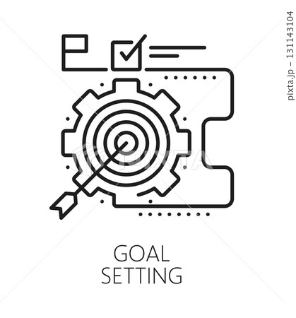 Goal setting life skills line icon or sign. People goal setting ability outline vector icon, human life skills thin line pictogram. Personal potential sign or symbol with arrow in target bullseye Goal setting life skills line icon or sign. People goal setting ability outline vector icon, human life skills thin line pictogram. Personal potential sign or symbol with arrow in target bullseye 131143104