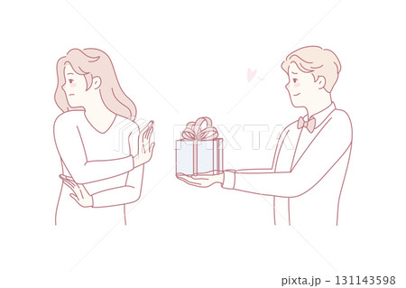 Woman reject man with present 131143598