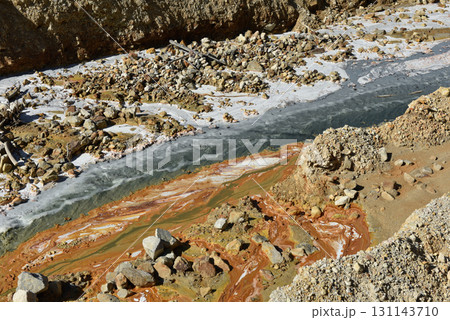 Toxic gold mining residual waters from gold mine flowing and polluting environment 131143710
