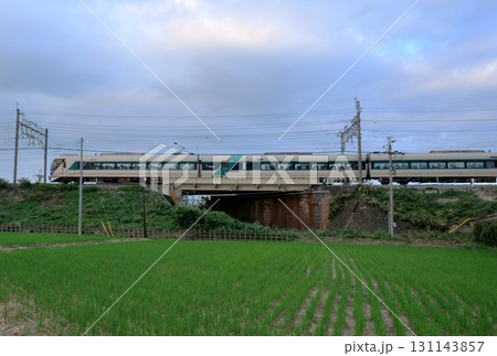 曇天の田園地帯を行く東武特急リバティりょうもう 131143857