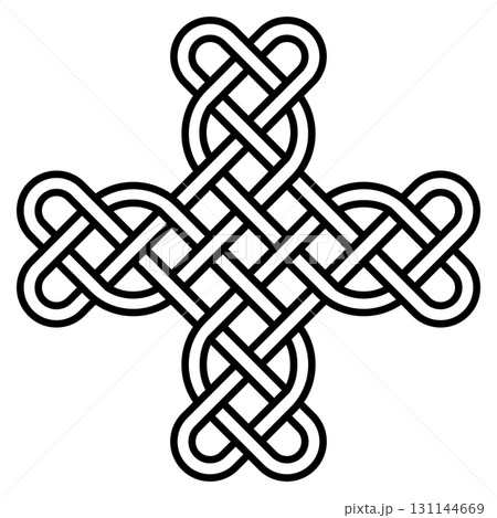 Celtic knot cross design, intricate looped pattern, black symbol 131144669