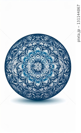 Detailed Circular Geometric Pattern in Teal and White Isolated on White Background 131144867