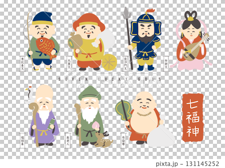 Cute Seven Lucky Gods illustration set 131145252