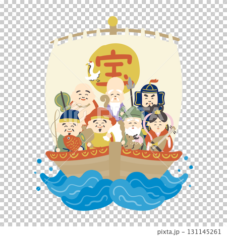 Seven Lucky Gods on a Treasure Ship illustration 131145261