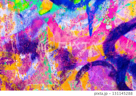 Colorful Abstract Graffiti Texture in Neon Pink, Blue, Yellow for Urban Y2K Art 131145288