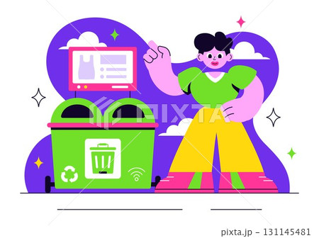 Smart Recycling Bins Illustration Featuring Technology with Intelligent Waste Sorting, Environmental Monitoring, and Sustainable Garbage Management Smart Recycling Bins Illustration Featuring Technology with Intelligent Waste Sorting, Environmental Monitoring, and Sustainable Garbage Management 131145481