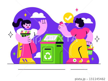 Smart Recycling Bins Illustration Featuring Technology with Intelligent Waste Sorting, Environmental Monitoring, and Sustainable Garbage Management 131145482