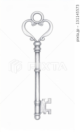 Detailed Antique Skeleton Key with Ornate Handle on Clean White Background Detailed Antique Skeleton Key with Ornate Handle on Clean White Background 131145573