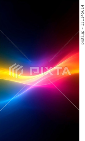 Abstract Background of Colorful Glowing Waves on Dark Backdrop for Presentation 131145614