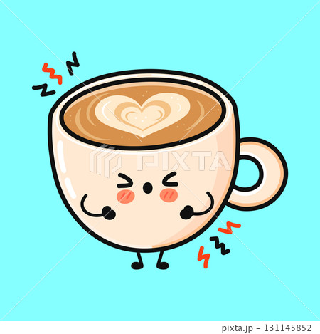 Coffee cup feeling anxious from too much caffeine Coffee cup feeling anxious from too much caffeine 131145852
