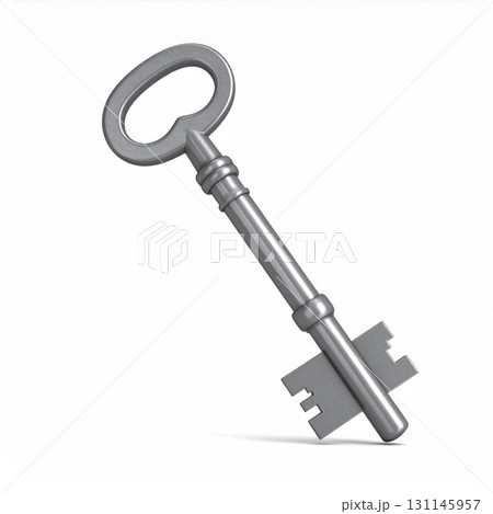 Isolated Silver Metal Antique Key on White Background Security Access Isolated Silver Metal Antique Key on White Background Security Access 131145957