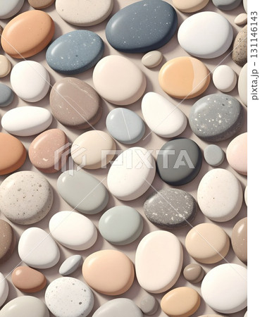 Overhead View of Colorful Smooth Stone Pebble Arrangement with Seamless Pattern 131146143