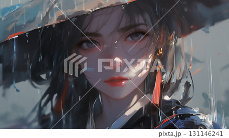 雨の中に佇む和風美少女の幻想的なポートレート 131146241