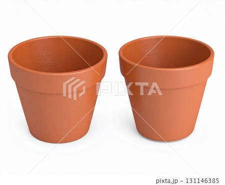 Two Empty Terracotta Flower Pots on a White Background in Studio Lighting Two Empty Terracotta Flower Pots on a White Background in Studio Lighting 131146385
