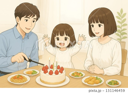 娘の誕生を祝う夫婦2 131146459