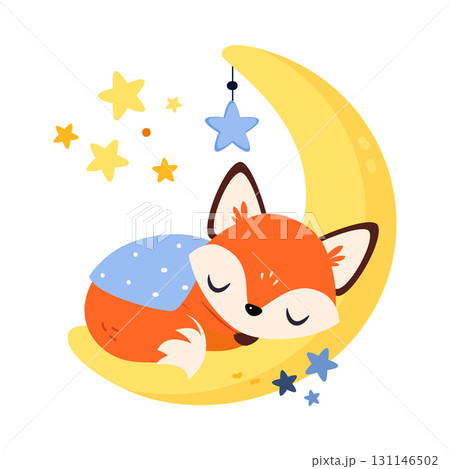 Moon with Fox Animal Sleeping Have Sweet Dreams Vector Illustration Moon with Fox Animal Sleeping Have Sweet Dreams Vector Illustration 131146502