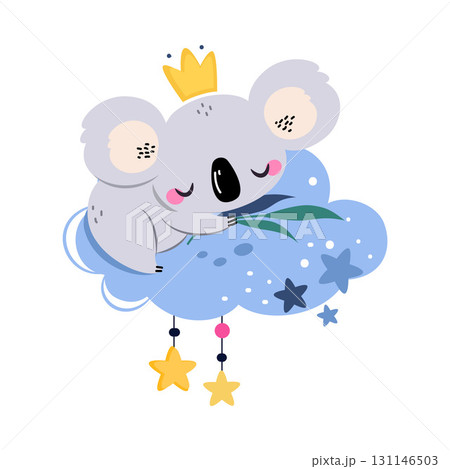 Moon with Koala Animal Sleeping Have Sweet Dreams Vector Illustration 131146503