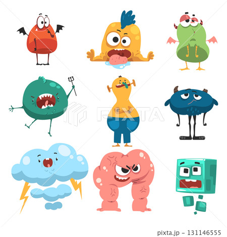 Comic Monsters with Funky Face Having Fun Vector Set 131146555