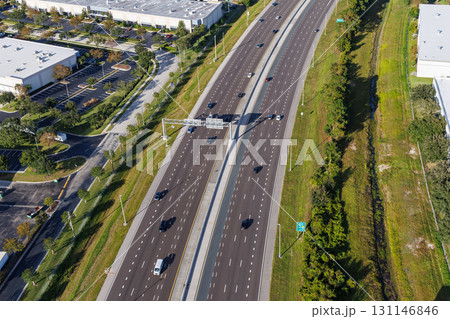 Aerial view on Interstate 528 toll road Martin Andersen Beachline Expy in Orlando, United States 131146846