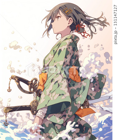 和装の少女と刀、勇ましい戦士の姿 131147127