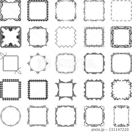 Set of 25 vector vintage black frames on white background. 131147220