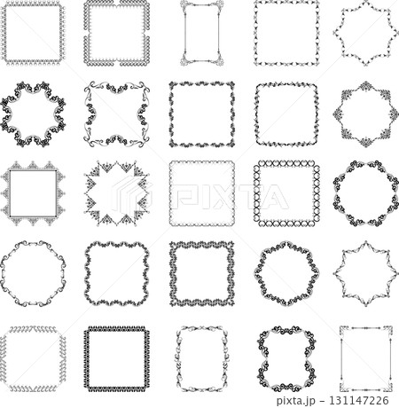 Set of 25 vector vintage black frames on white background. Set of 25 vector vintage black frames on white background. 131147226