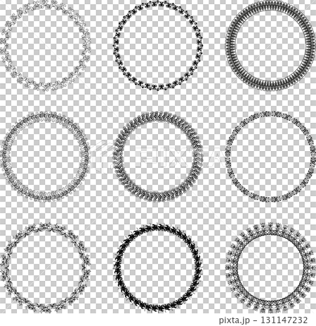 Set of 9 round vector vintage black frames on white background. Set of 9 round vector vintage black frames on white background. 131147232