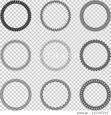Set of 9 round vector vintage black frames on white background. Set of 9 round vector vintage black frames on white background. 131147233