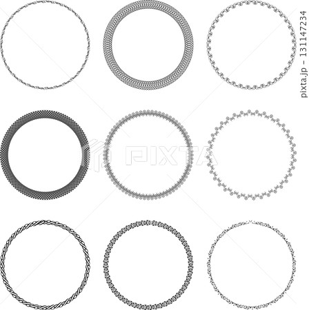 Set of 9 round vector vintage black frames on white background. Set of 9 round vector vintage black frames on white background. 131147234