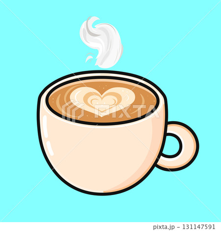 Hot coffee cup showing latte art heart 131147591