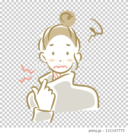 A woman suffering from itching caused by knitwear - A soft and stylish line drawing A woman suffering from itching caused by knitwear - A soft and stylish line drawing 131147775