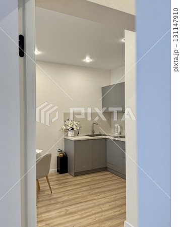 new stylish kitchen set in a modern apartment interior 131147910