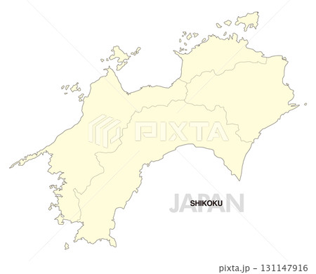 [日本地図] 四国の地図 (県境有り) 131147916