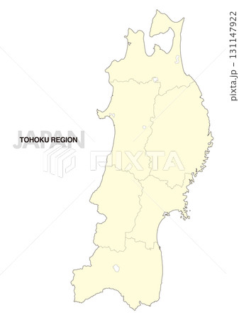 [日本地図] 東北地方の地図 (県境有り) 131147922