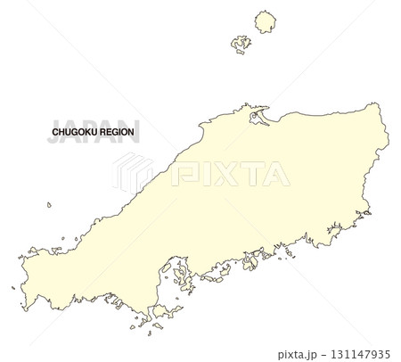 [日本地図] 中国地方の地図 (県境無し) 131147935