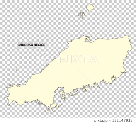 [日本地図] 中国地方の地図 (県境無し) 131147935