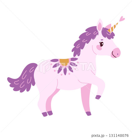 Cute lavender magical unicorn. Hand drawn flat style magical pony  131148076