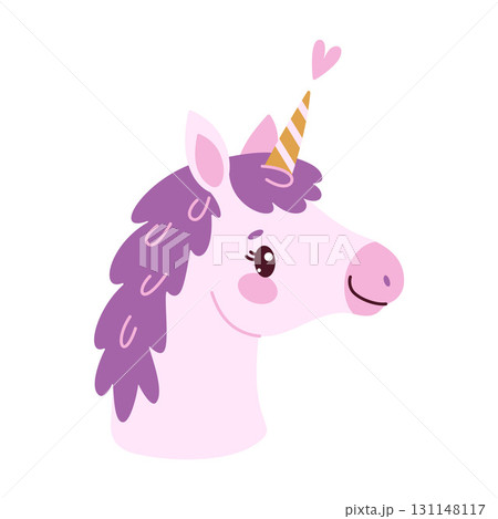 Cute lavender magical unicorn. Hand drawn flat style magical pony Cute lavender magical unicorn. Hand drawn flat style magical pony 131148117