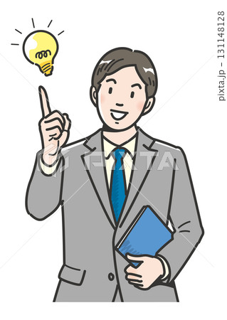 提案するビジネスマンの上半身イラスト 131148128