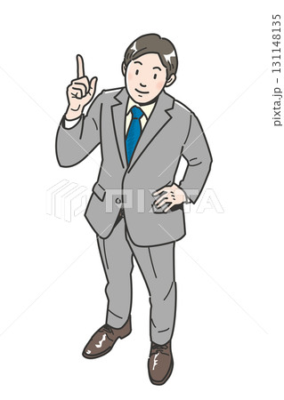 指をさしながらアドバイスするビジネスマンの俯瞰イラスト 131148135