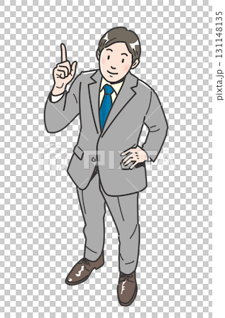 指をさしながらアドバイスするビジネスマンの俯瞰イラスト 131148135