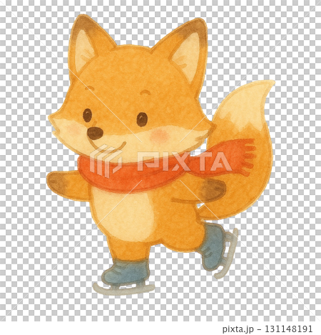 【冬】スケートを滑るキツネのイラスト 131148191