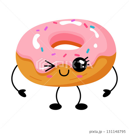 Cute kawaii pink donut character illustration Cute kawaii pink donut character illustration 131148795